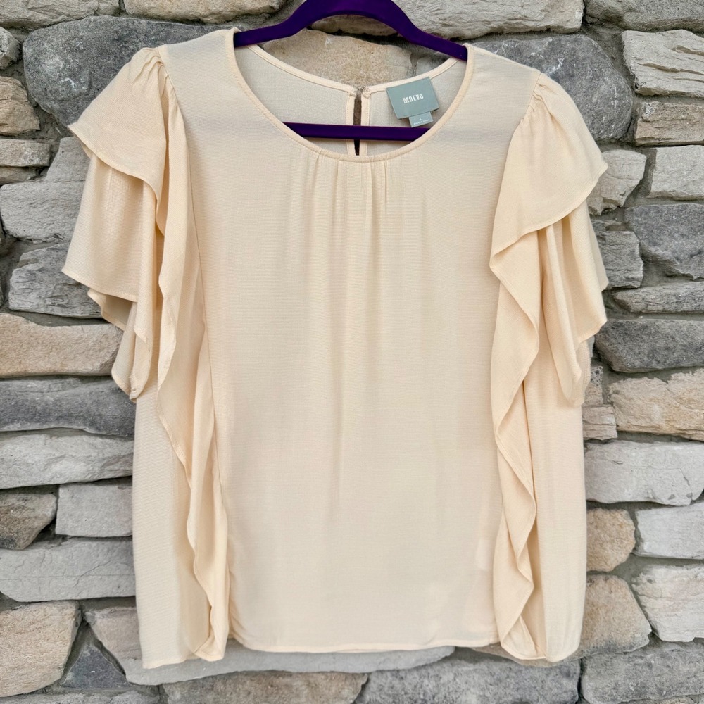 Maeve Anthropologie Flutter Sleeve Ruffle Blouse Cream Pale Size S cottagecore